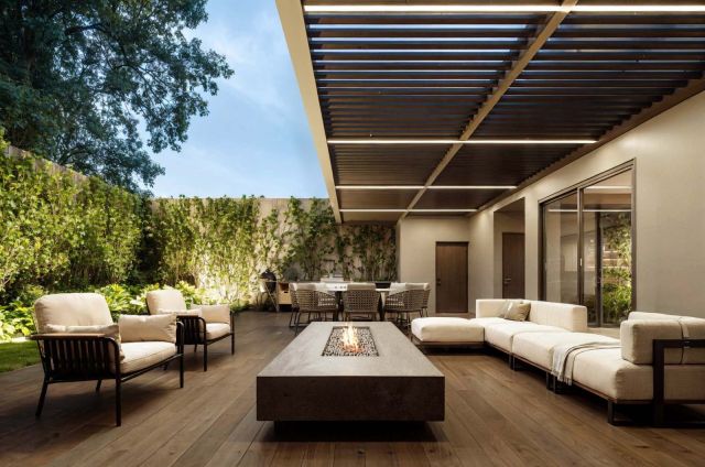 Custom outdoor patio fireplace rendering for luxury chimney and fire feature company